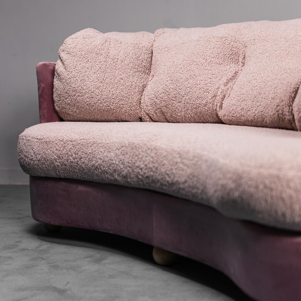 Velvet sofa and bouclé 70s vintage modern