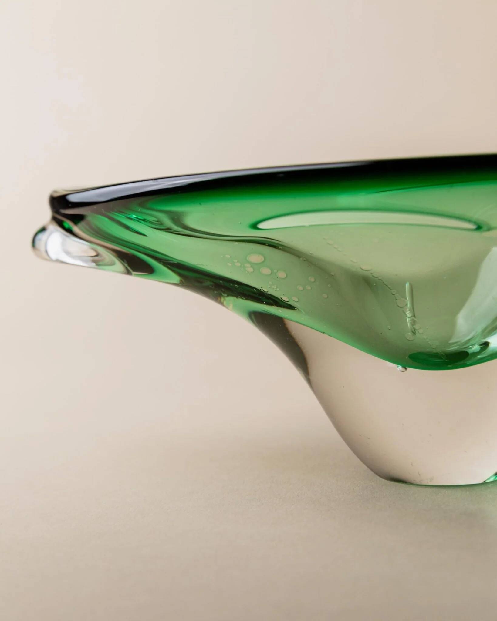 Green Murano Glass Bowl, Hand-Blown Italian 1970s Vide Poche with Organic Shape