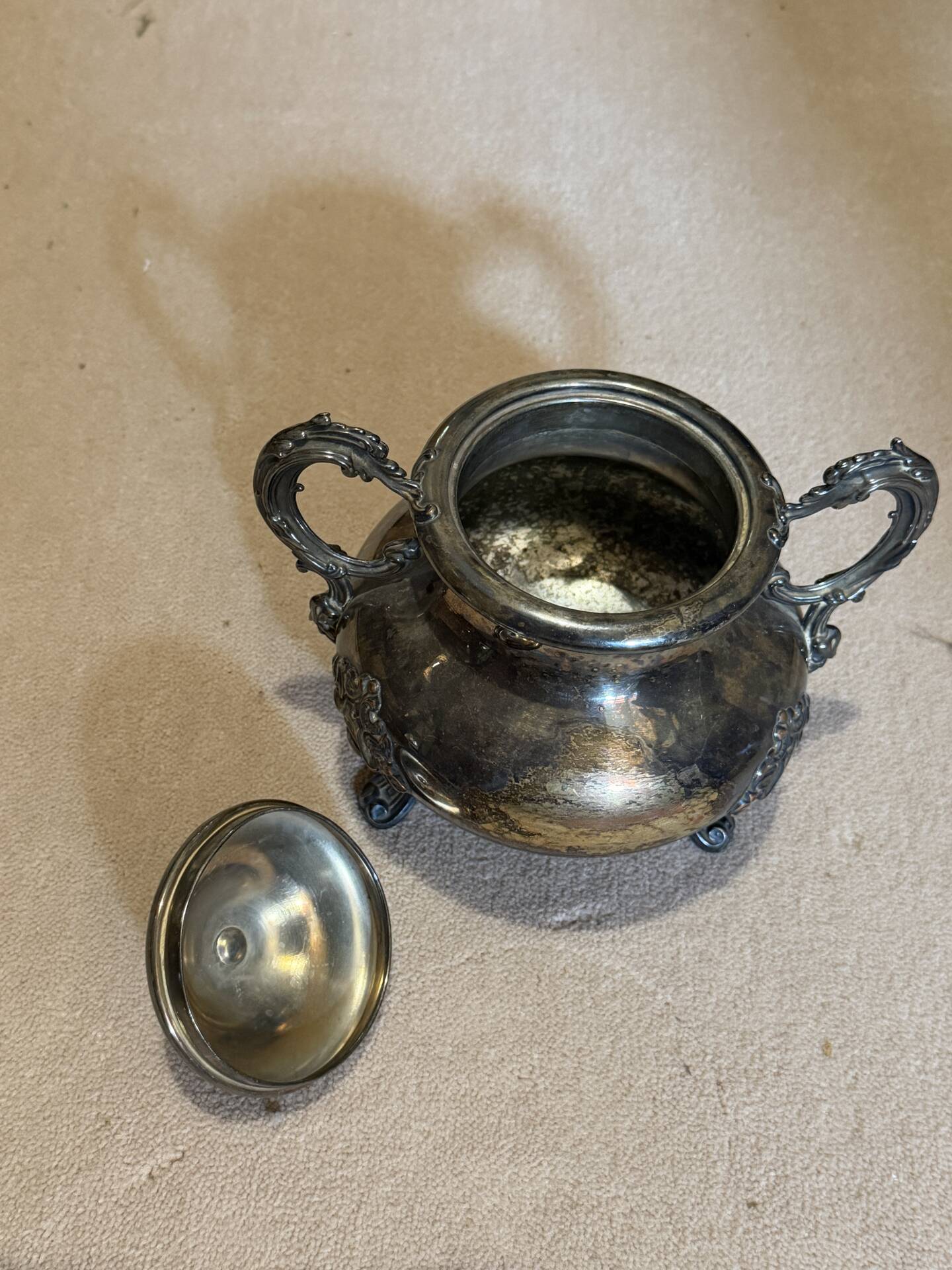Antique silver-plated sugar bowl, rococo style