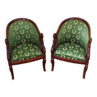 Pair of empire style swan neck armchairs