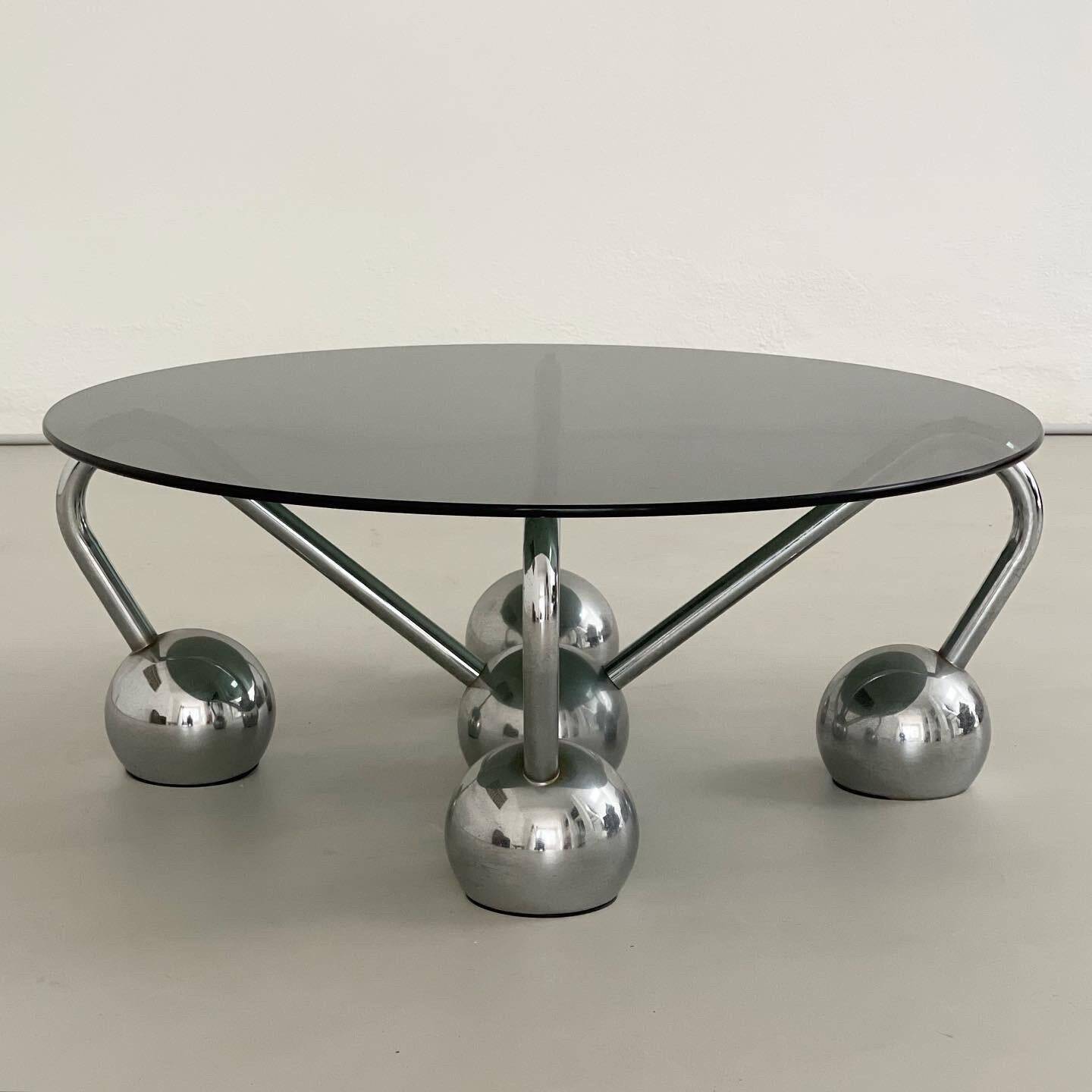 Sputnik Coffee Table in Chromed Metal and Smoked Glass