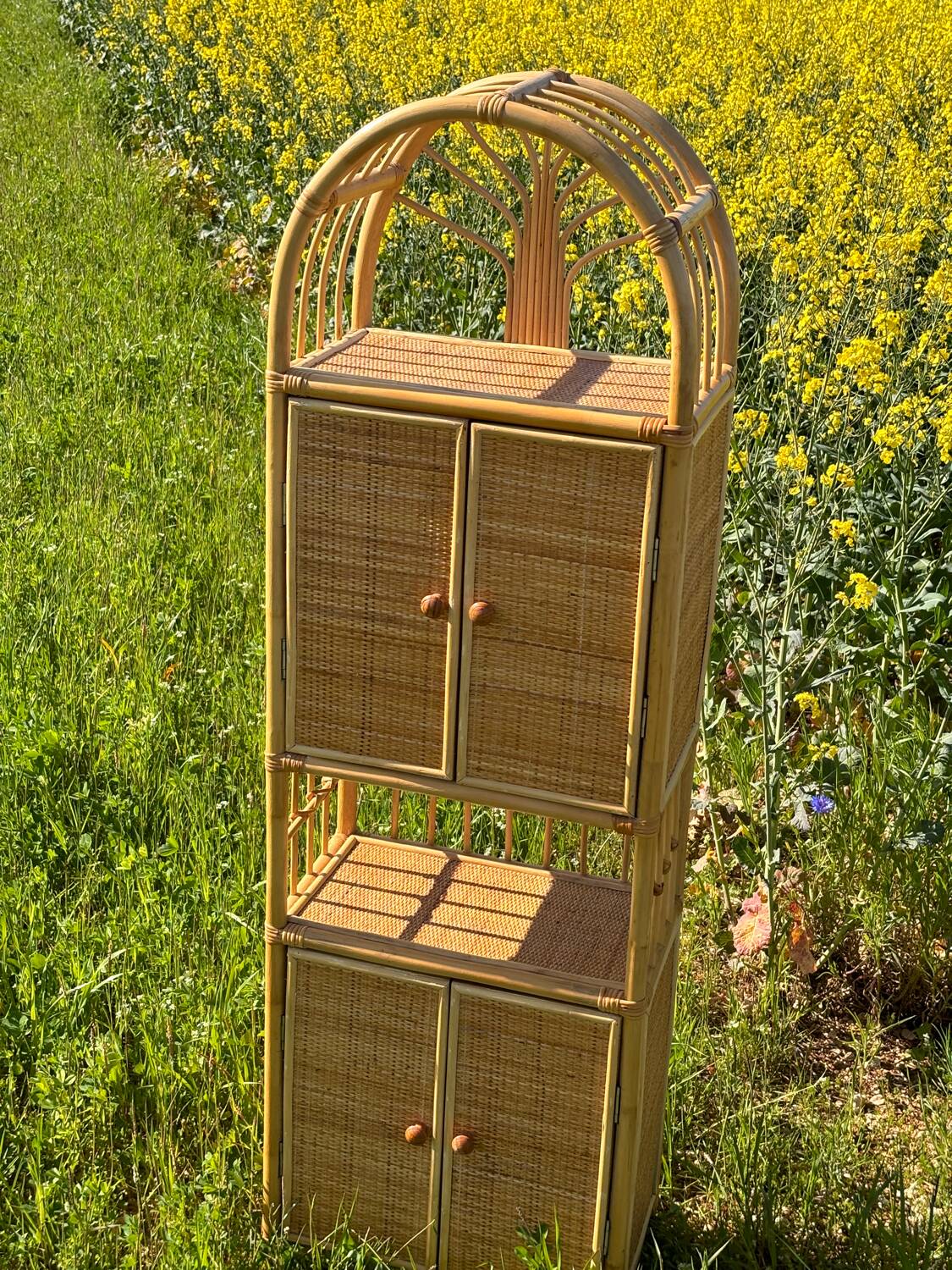 Storage unit, rattan bookcase, 1970