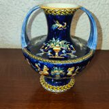 Vase with 2 polychrome handles in Gien earthenware France with Renaissance decoration 1938