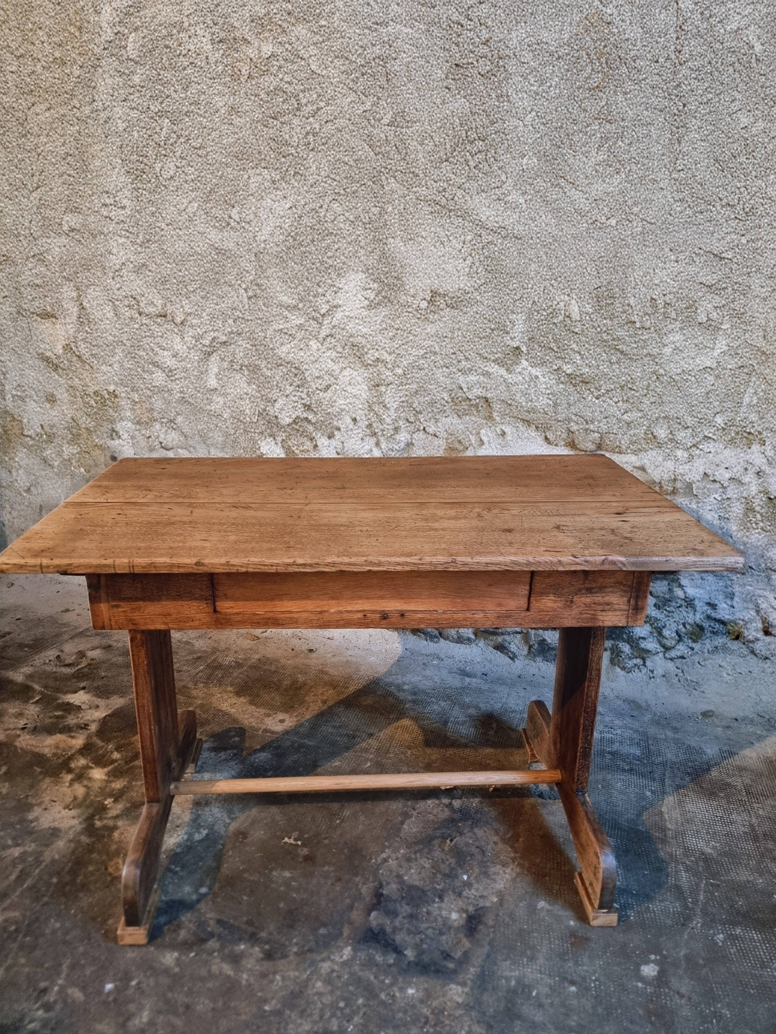 Antique trestle table in oak – France early 20th century – 110 cm