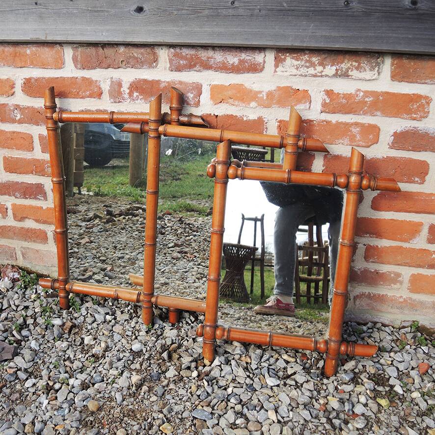 3 Anciens Miroirs en Faux Bambou