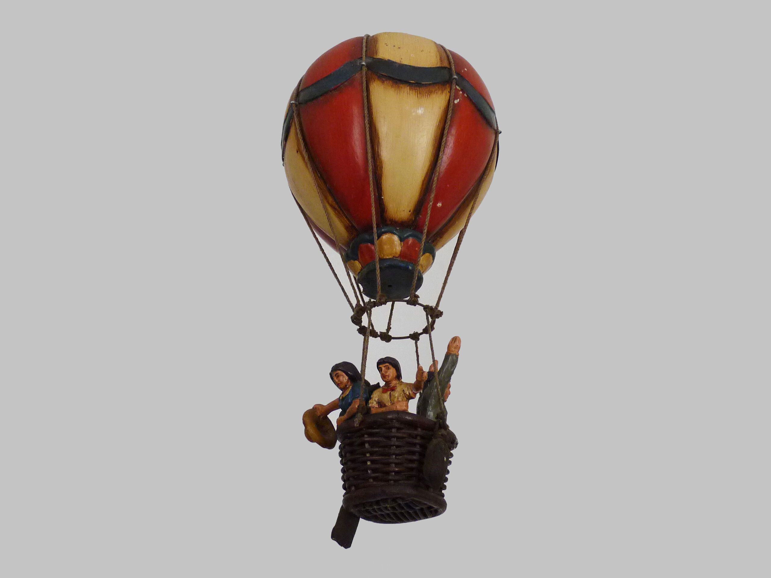 Voluptuous wooden hot air balloon, interior design, eighties