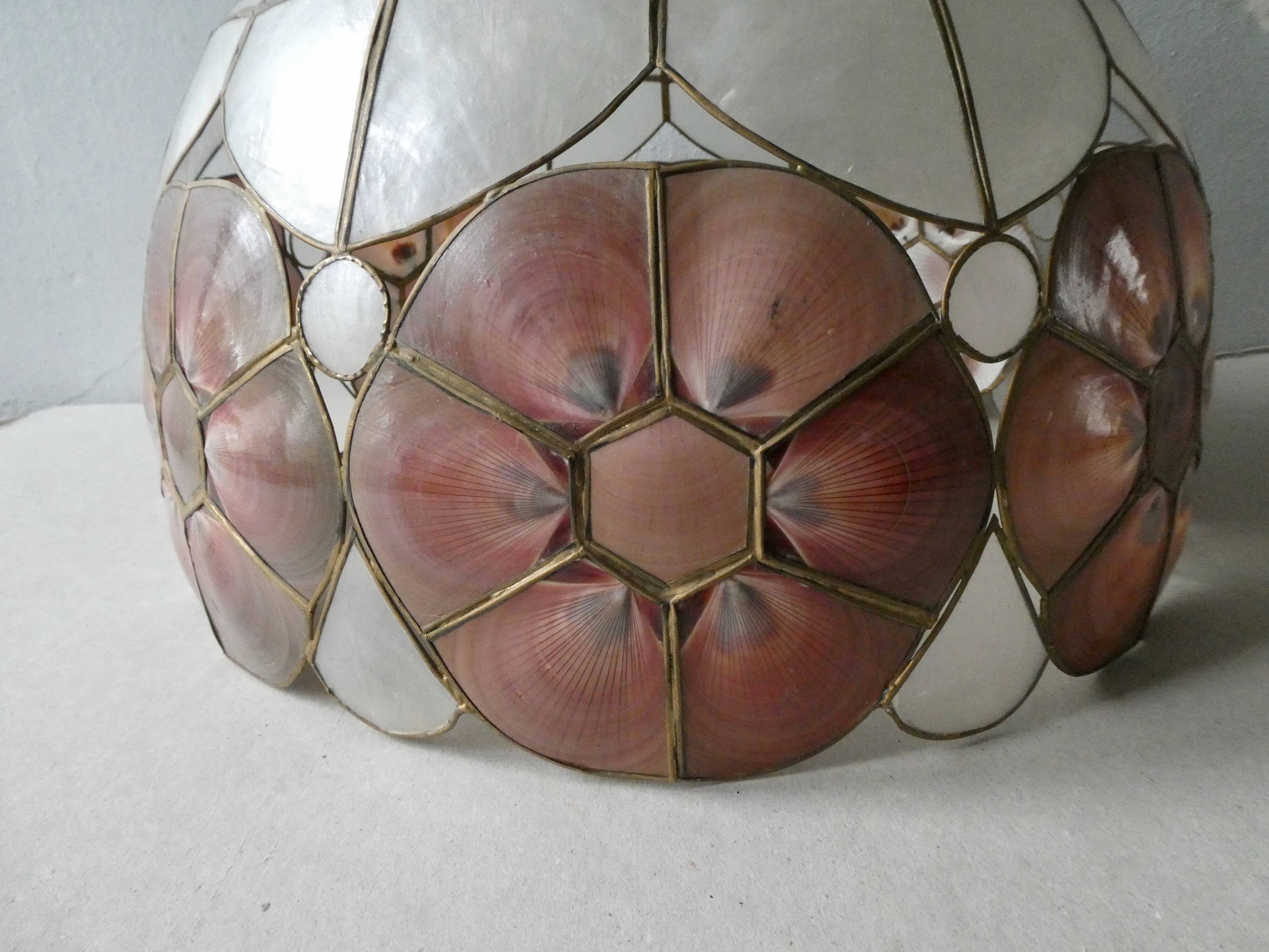 Mother-of-pearl chandelier, seashells and brass from the 60s