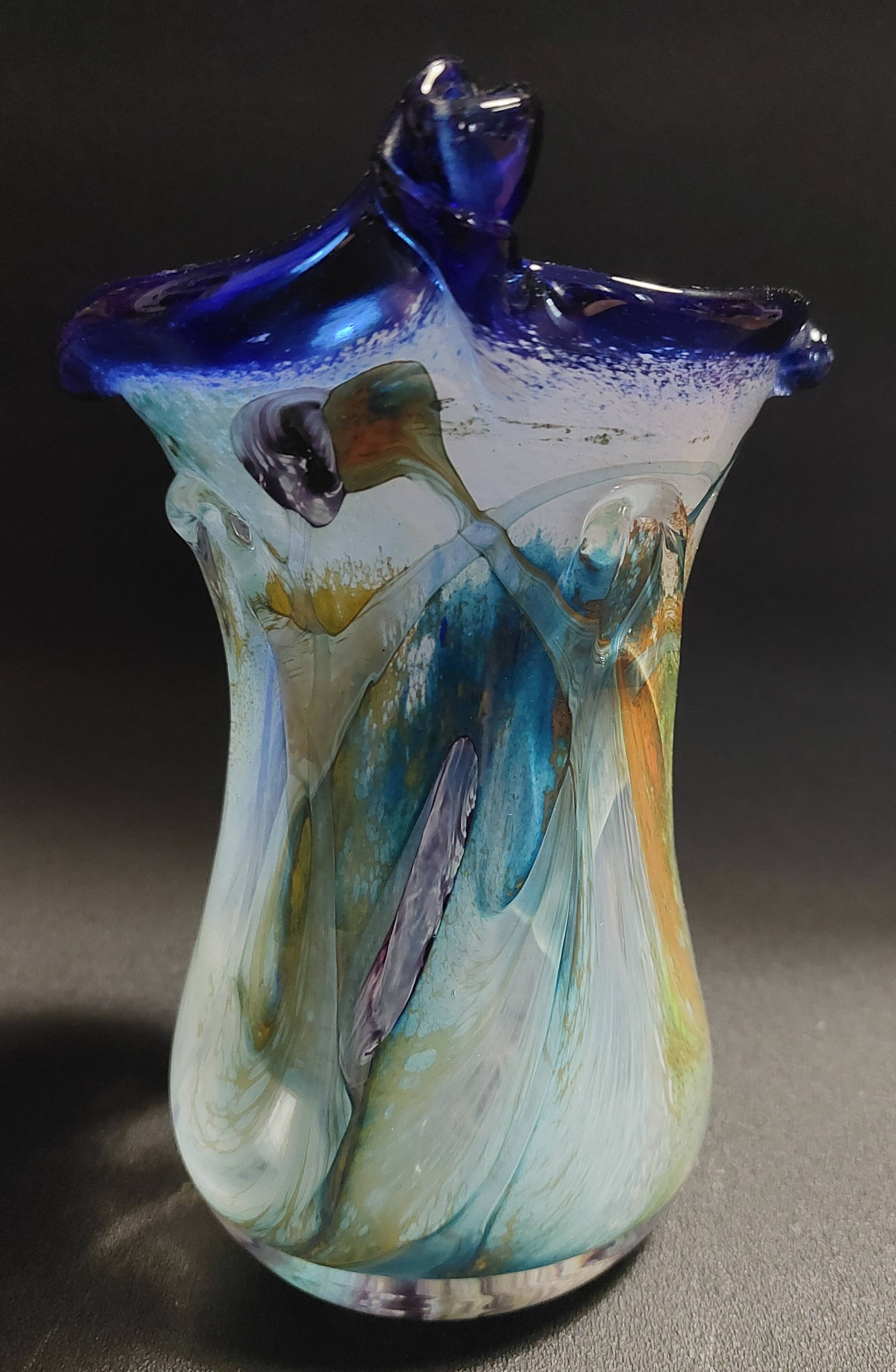 Vintage blown glass vase, Moorish art glassware, 20th century