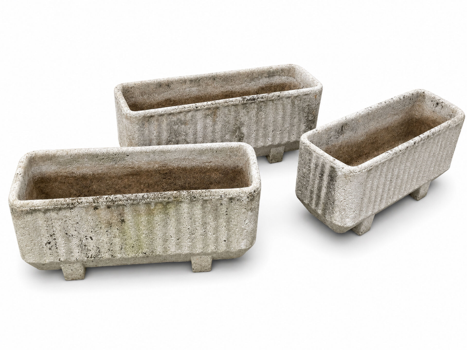 3 large rectangular stone planters