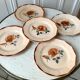 Set of 5 dessert plates Digoin Sarreguemines pink flowers 30-40s