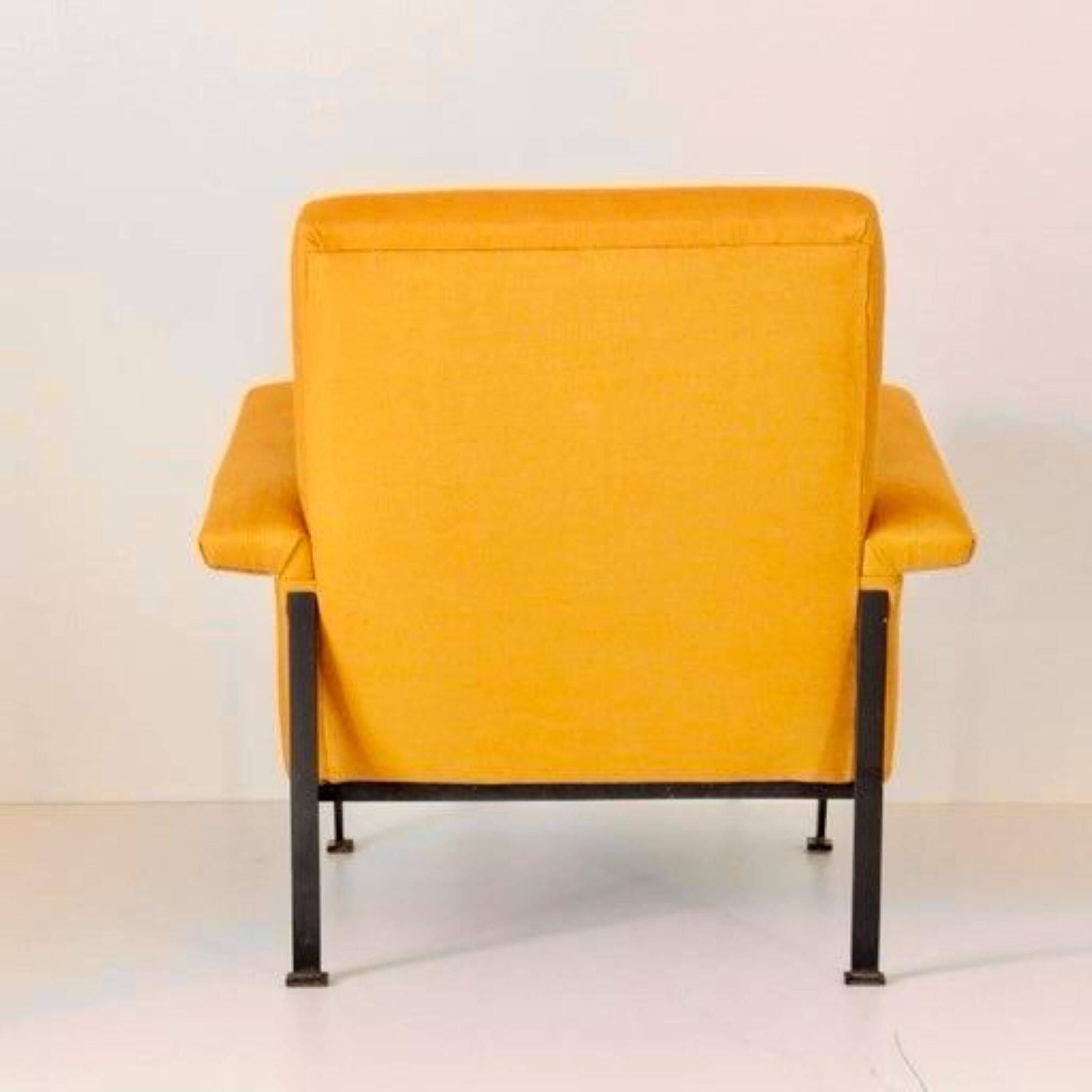 Eclectic Mid-Century Modern Sculptural Armchair in Mustard Yellow Fabric