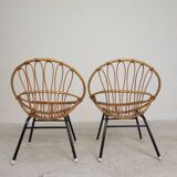 Set of 2 rattan, bamboo children's chairs Rohe Noordwolde 1950s