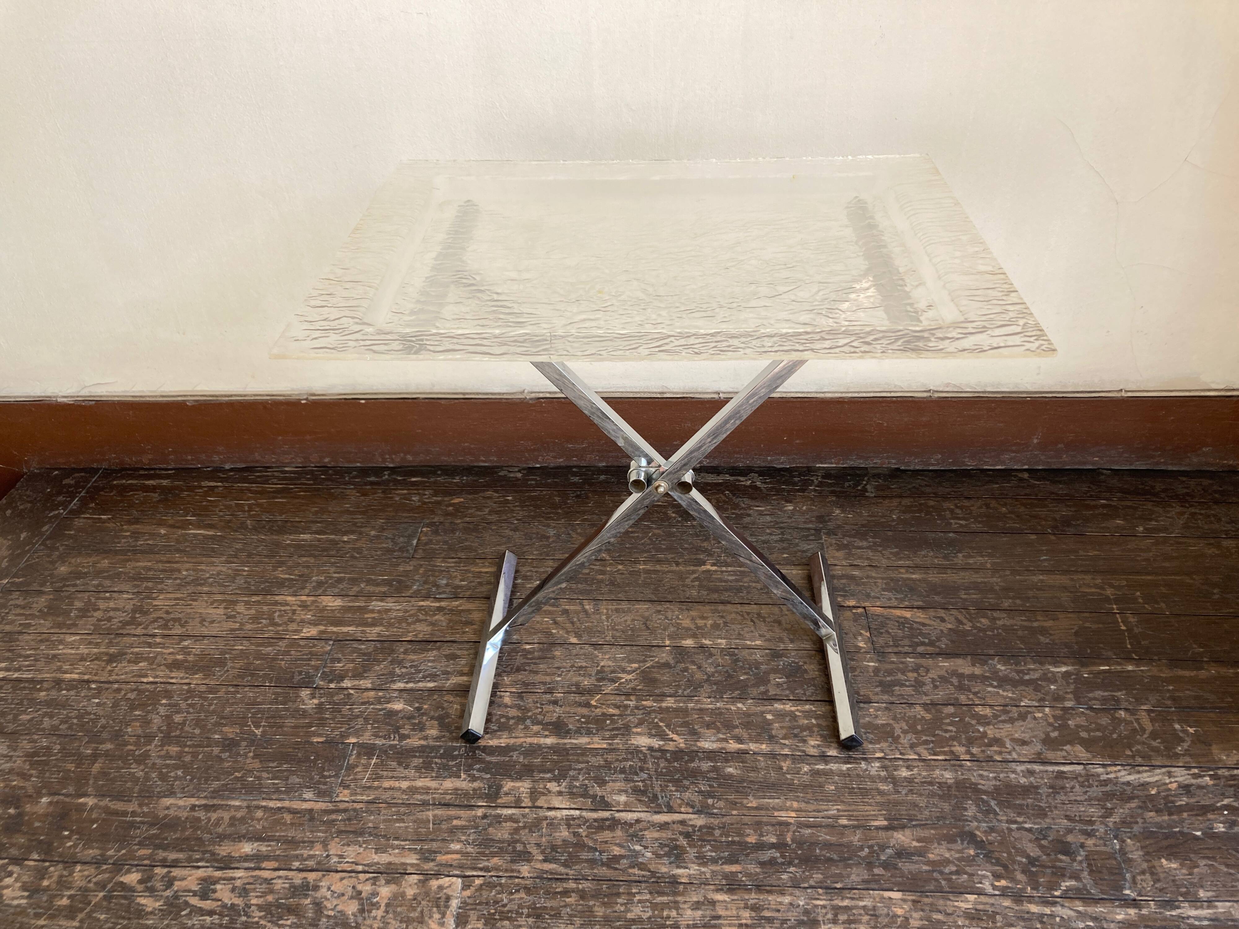 Hollywood chrome and plexiglass space age bedside coffee table 1970