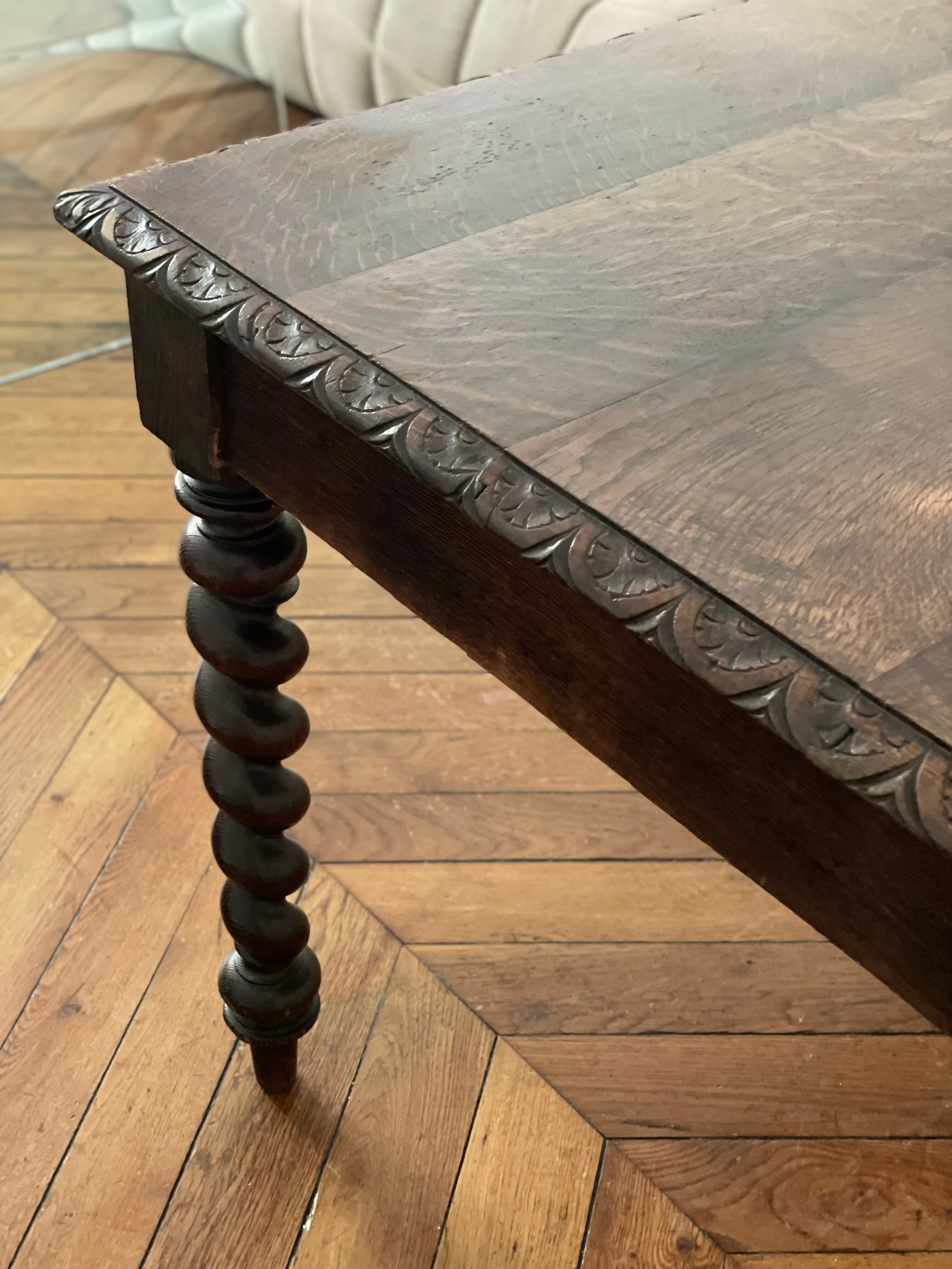 Old farm dining table Louis XIII turned wood