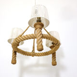 Three-light braided rope pendant light, 1950-1960.