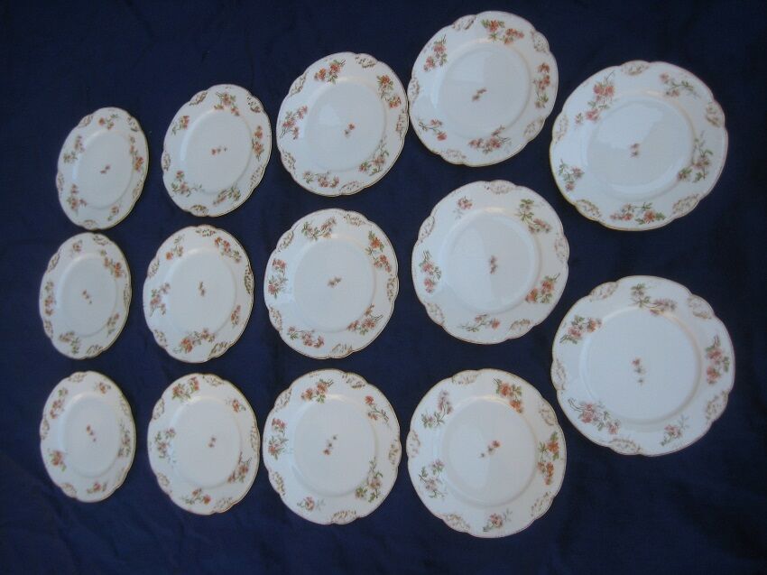 Former service a dessert, limoges, scalloped, flowers and gold