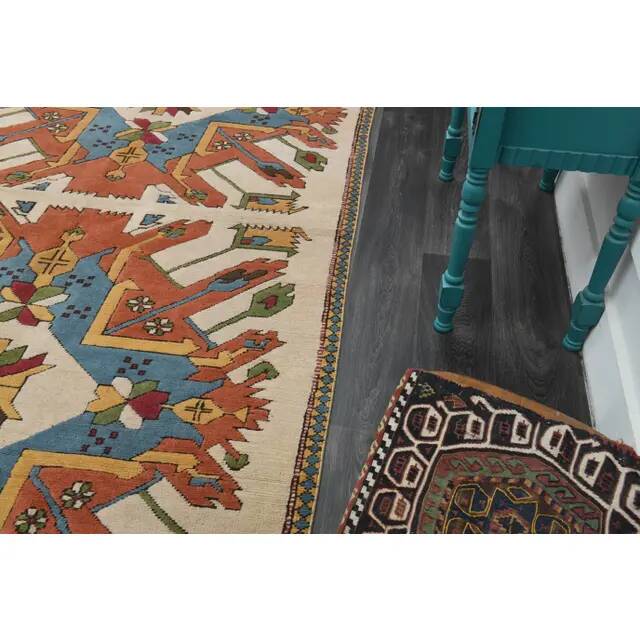 1970s Vintage Turkish Oushak Handmade Wool Cotton Orange Area Rug 175x329