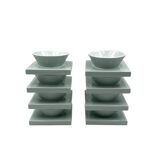 Set of 9 ceramic light blue ceramic bowls, I + I Italy, 1970s