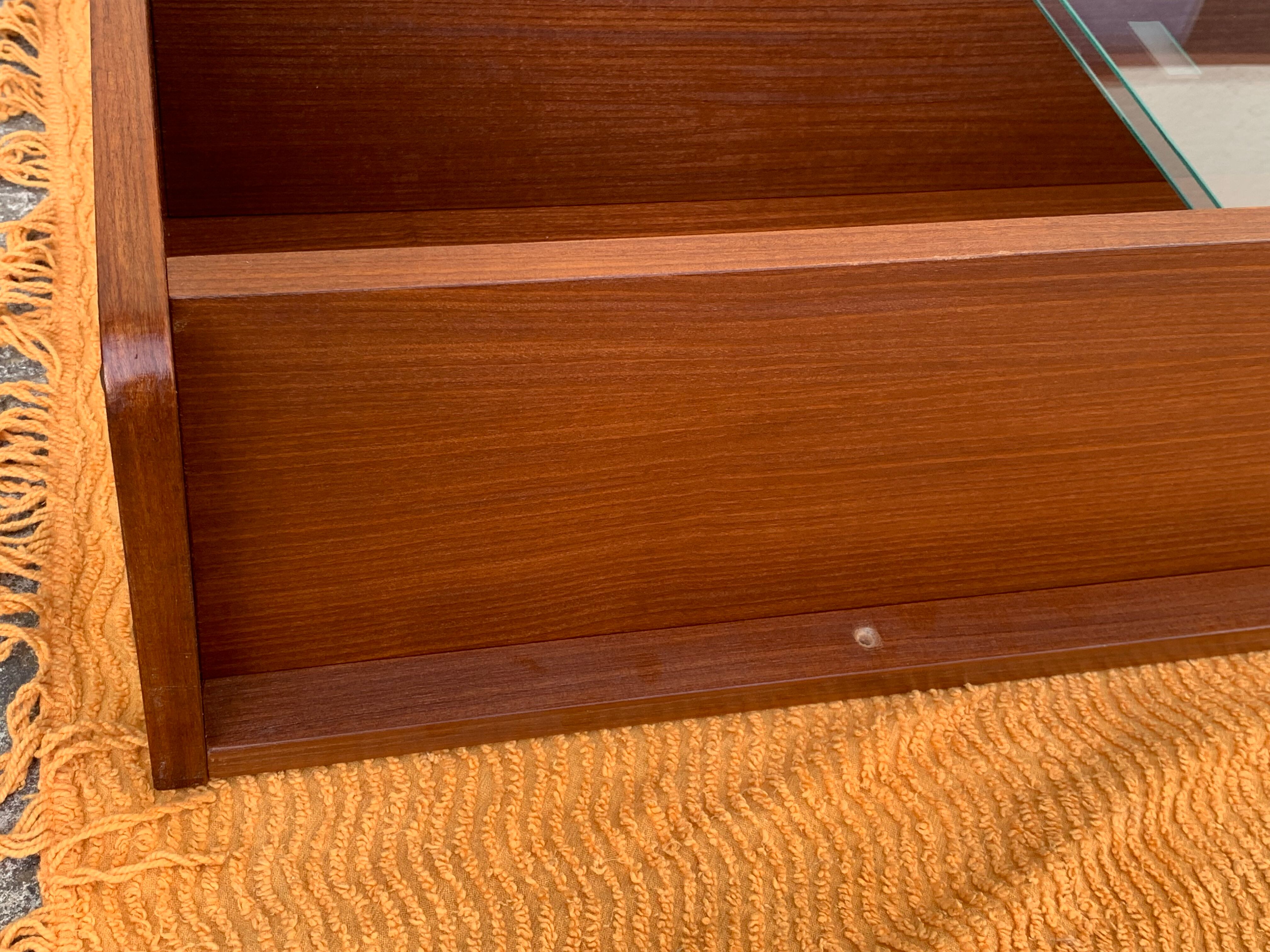 glass wall bookcase in vintage teak 1950