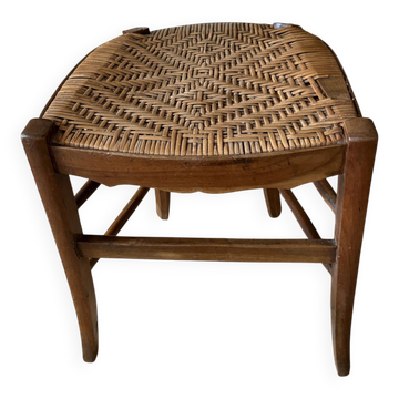 Tabouret de campagne en rotin et bois 