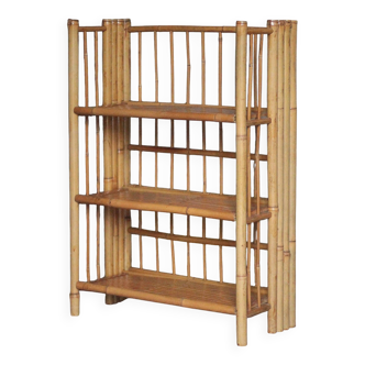 Foldable bamboo shelf, vintage freestanding shelf, bamboo furniture.