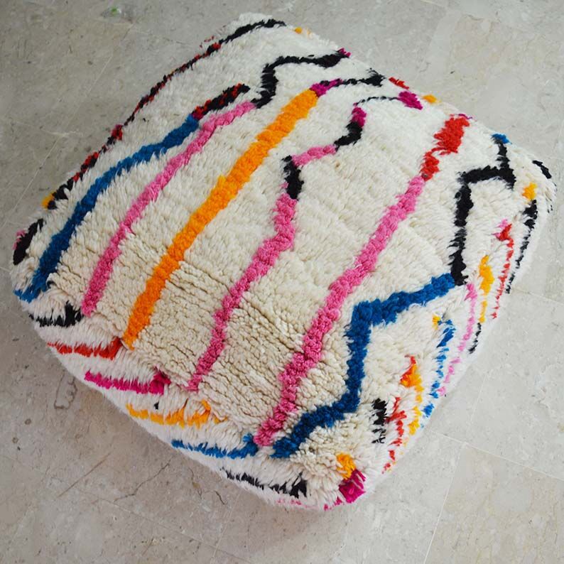 Colorful berber beery poufs azilal 60 x 60 x 20 cm