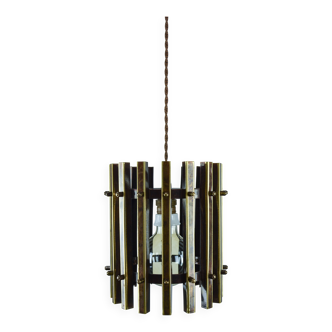 Lampe à suspension en laiton et métal du milieu du siècle