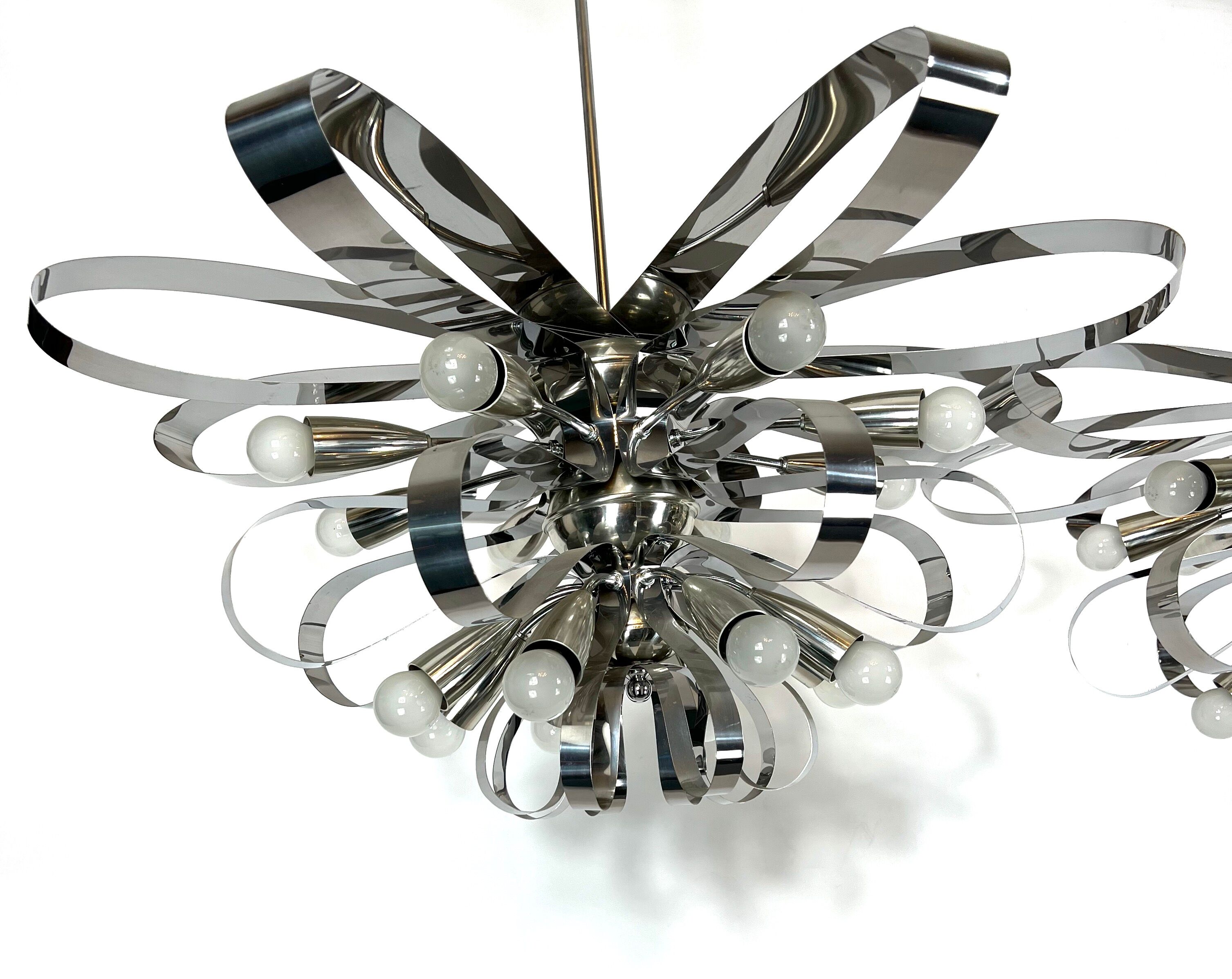 Mid-century pair of Italian chrome chandeliers from 70