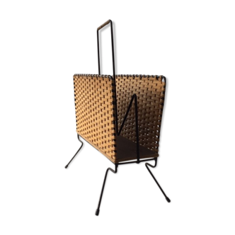 Magazine rack wicker and vintage wrought iron