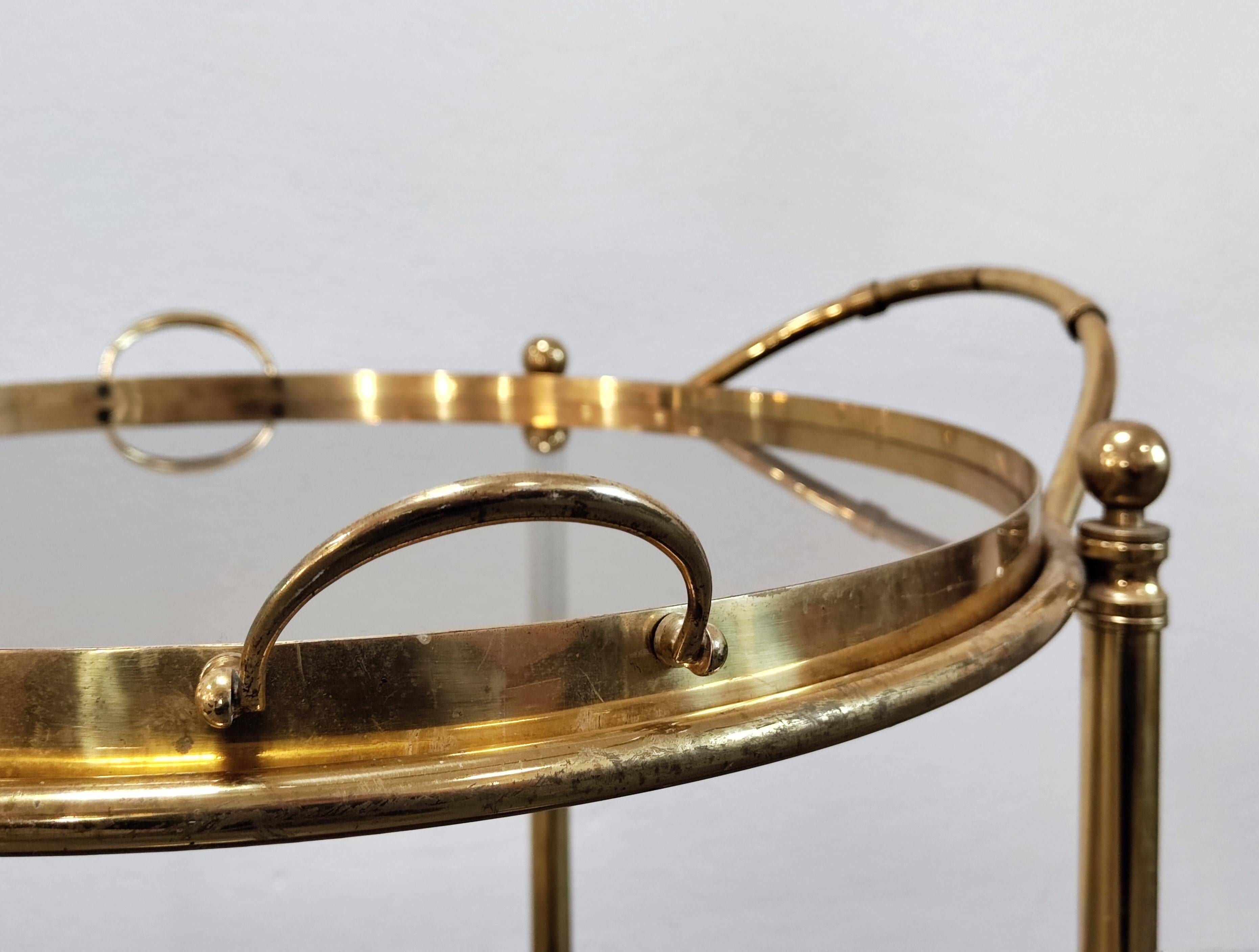 Hollywood Regency bar cart in bronze and smoked glass, 1950s