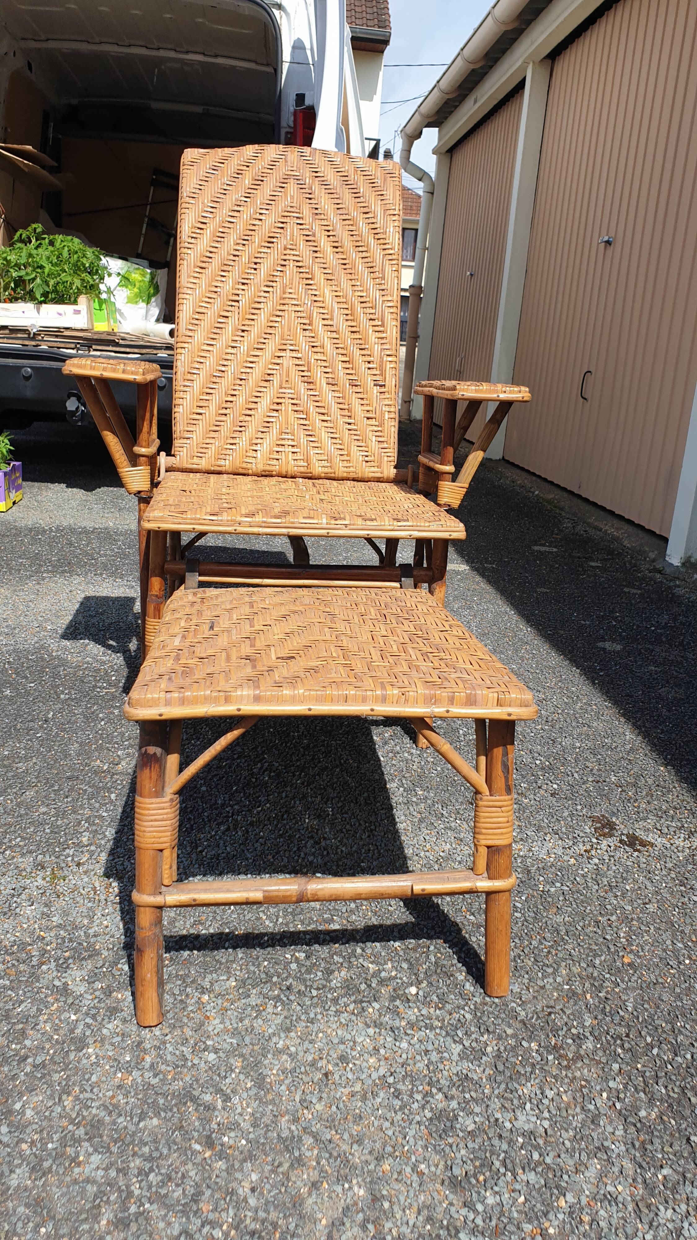 Rattan garden deckchair half XXth