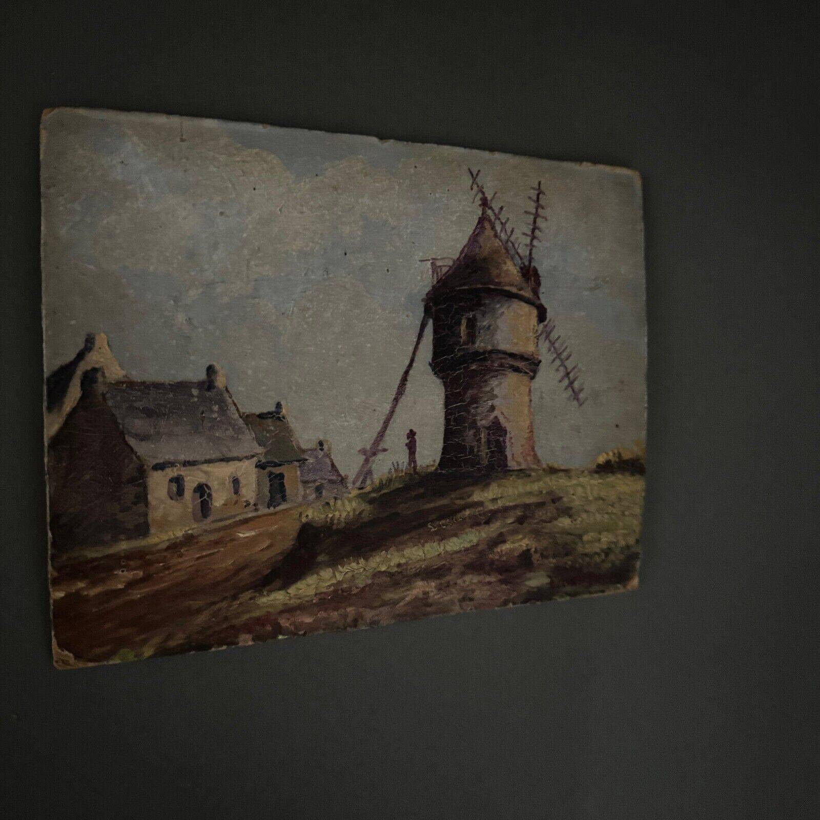 Huile sur carton représentant un moulin XXe par L. Ganthier