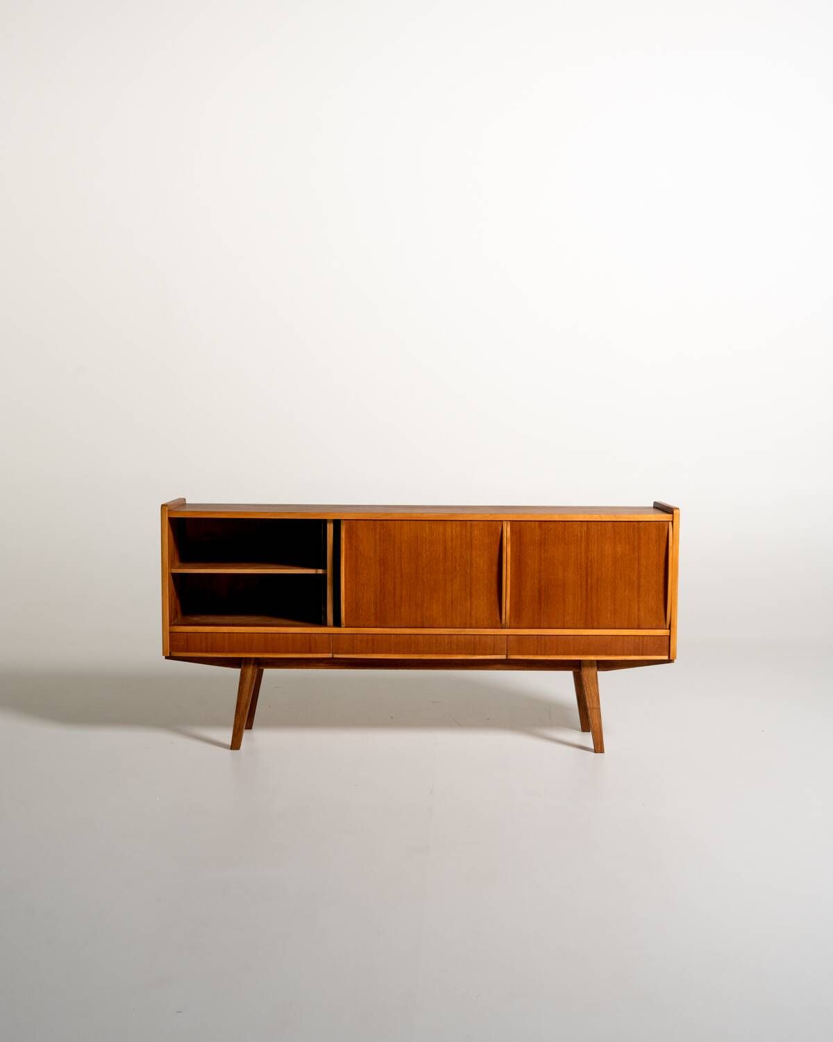 Scandinavian teak sideboard with smoked glass, 1950s–60s