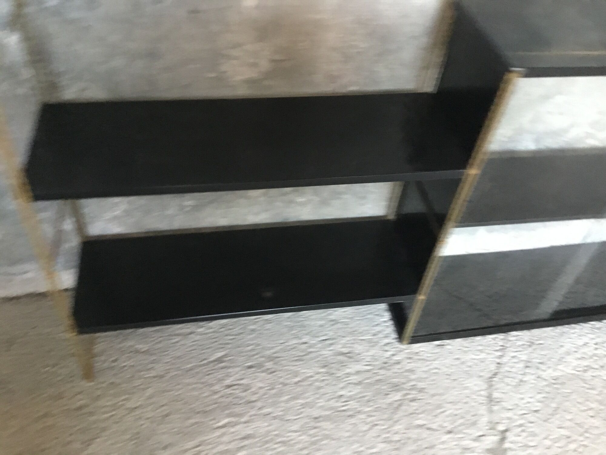 Set of black and gold metal string shelves with glass box - vintage 1960