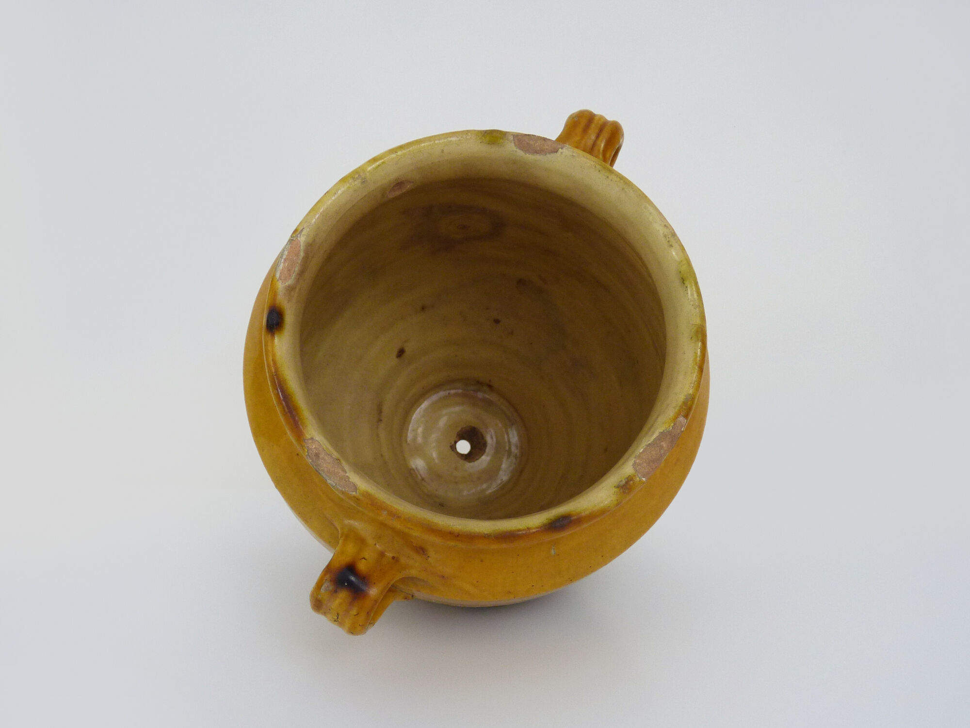 Glazed yellow confit pot, south west of France. Conservation pot. Pyrenees XIXth