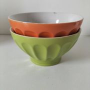 2 large vintage farm bowls in lime green and orange