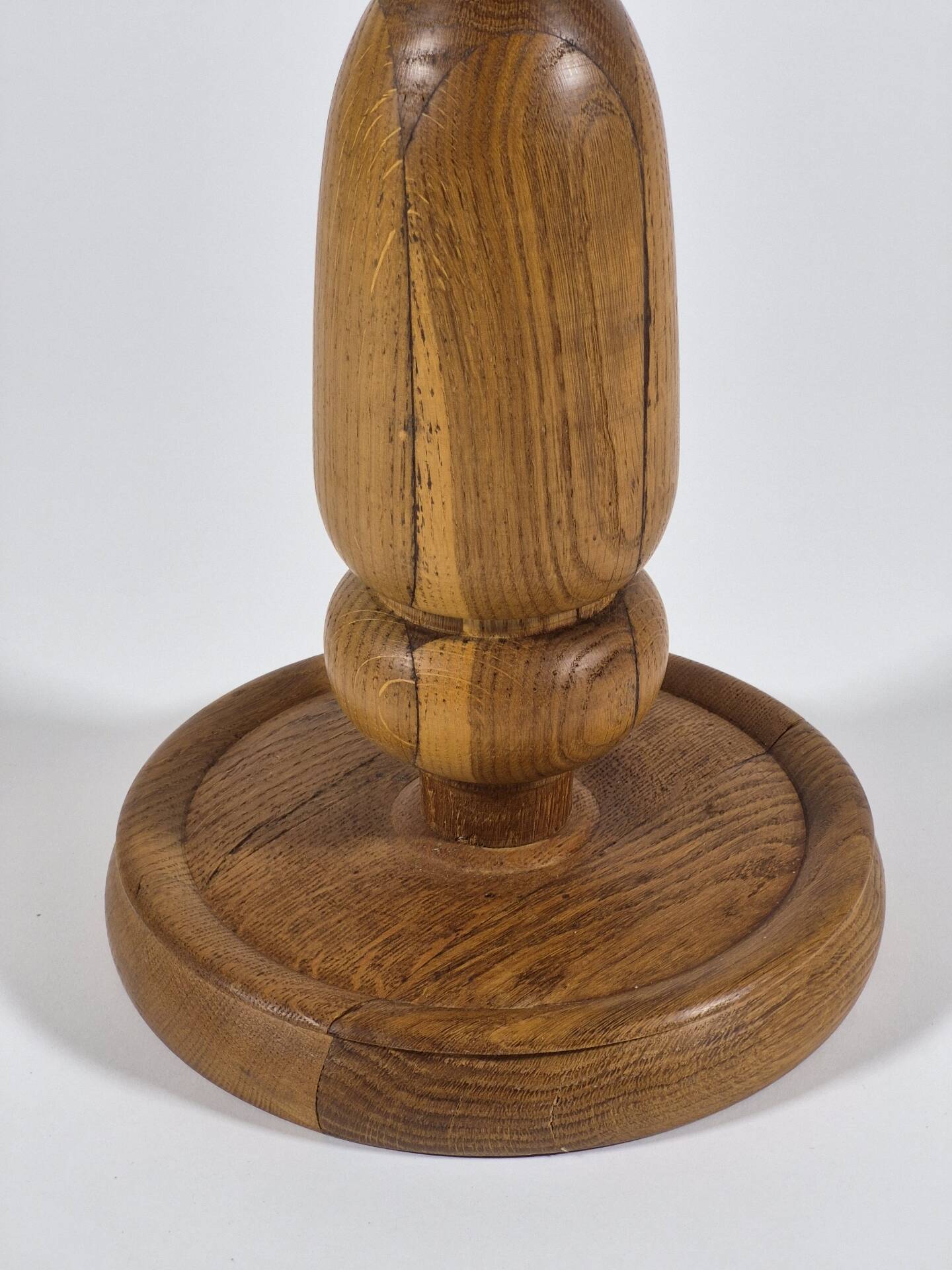 Handmade turned oak column flower stand 1950s
