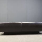 Leather and travertine coffee table attr to Desede, 1970s