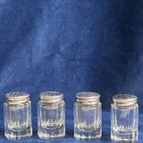 Individual salt shakers in 800 silver with two hallmarks and fluted crystal