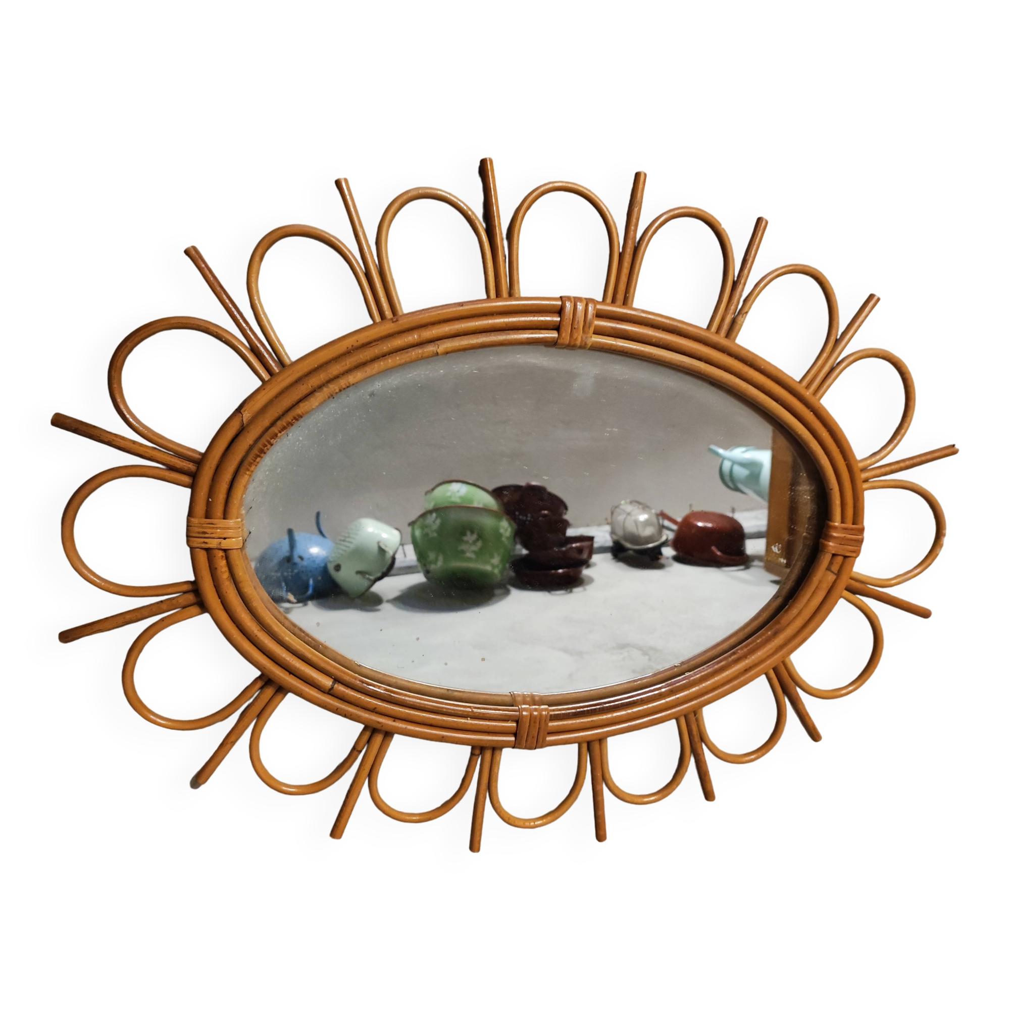 Oval rattan mirror, 1960