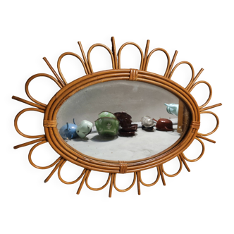 Oval rattan mirror, 1960