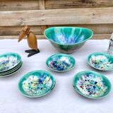 Salad bowl dessert service & 8 ramekins sandstone from the vintage Morvan 70s