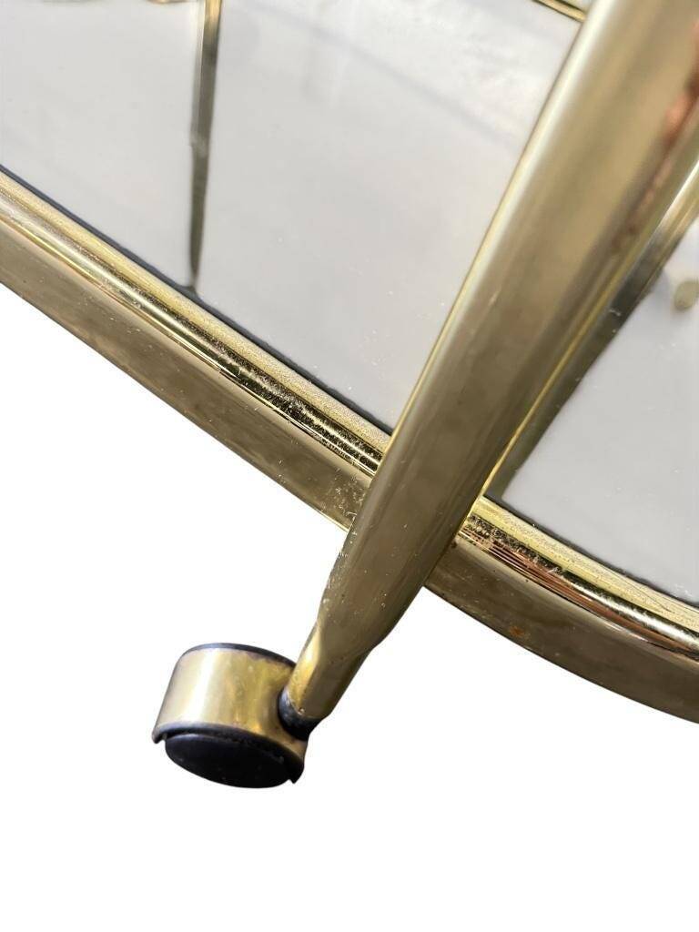 Vintage gold bar cart / side table with smoked glass