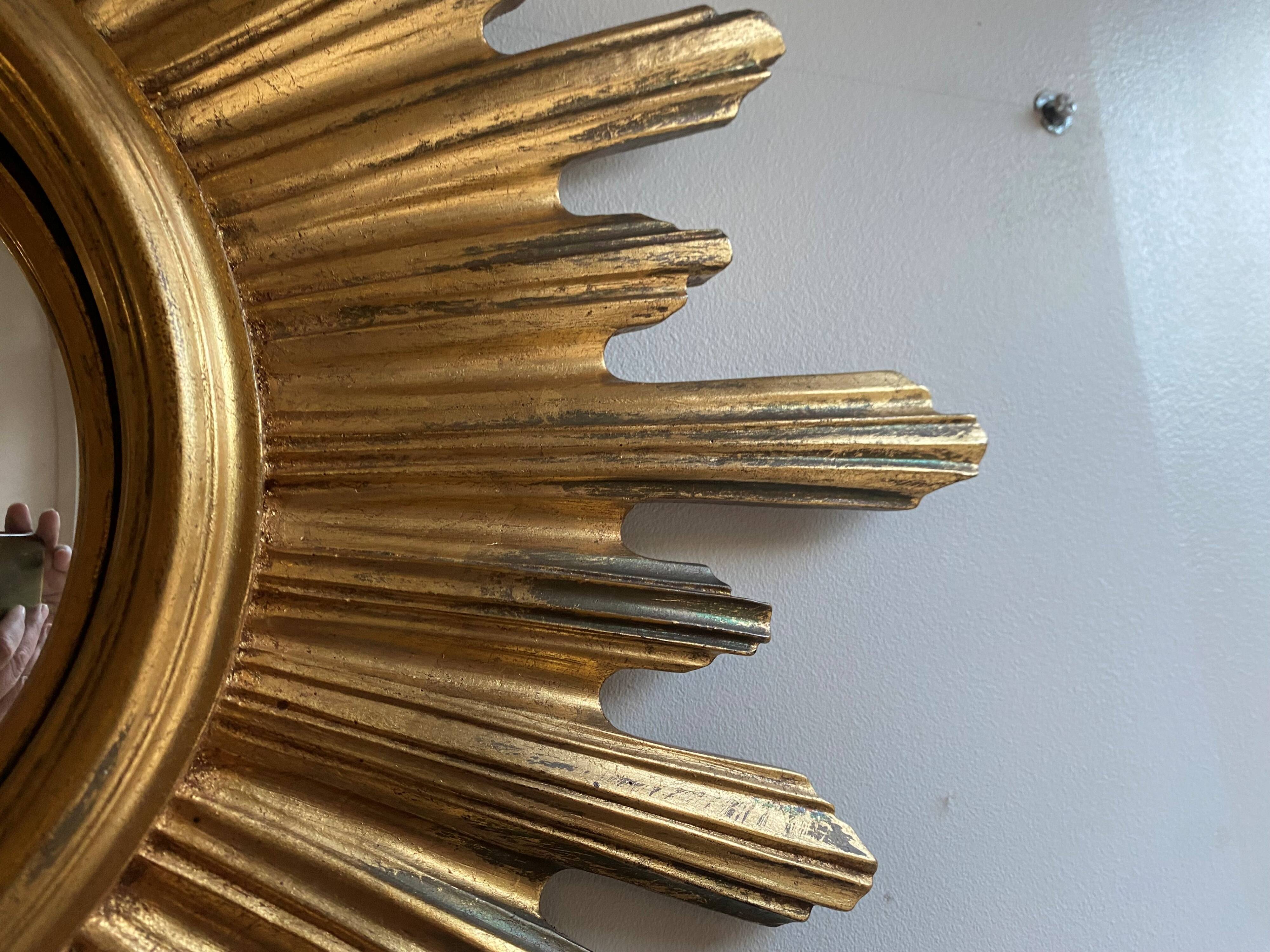 Large witch's eye sun mirror dia 52cm curved vintage 1960