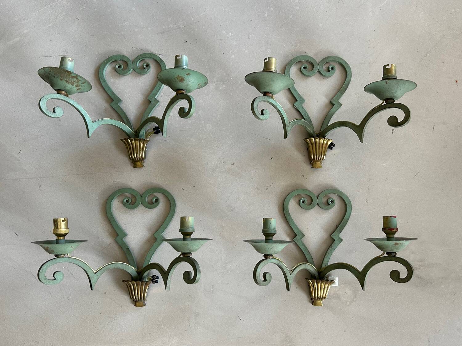 Set of 4 antique metal wall lights / 1950s