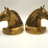 Vintage Brass Horse Head Bookends Pair – French Cast Brass Equestrian Decor
