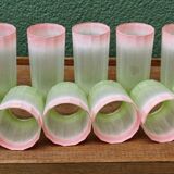 Set of 11 Italian frosted glasses, green and pink, Bormioli