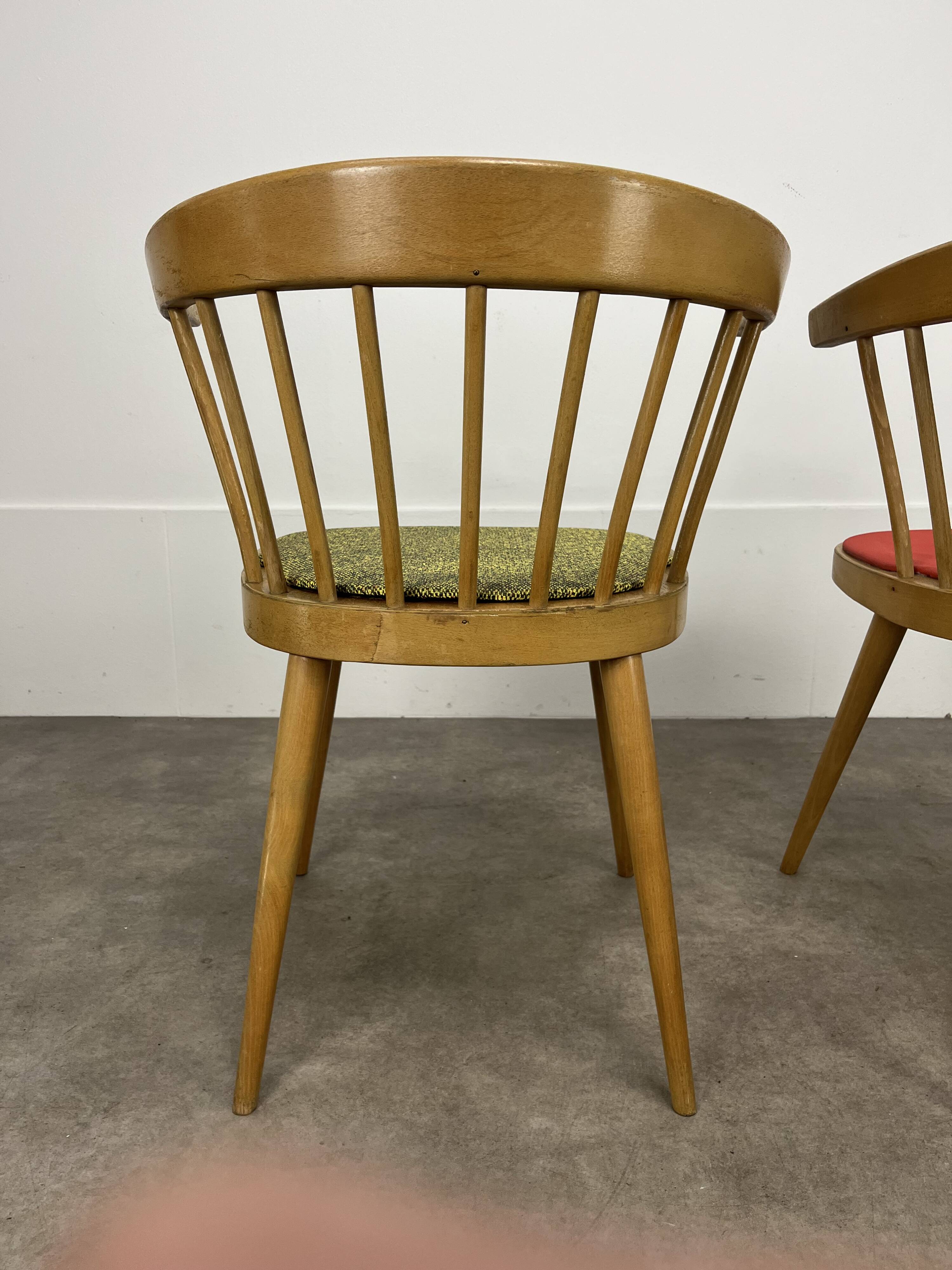 Pair of Baumann 740 office chairs, slatted models, 1960s