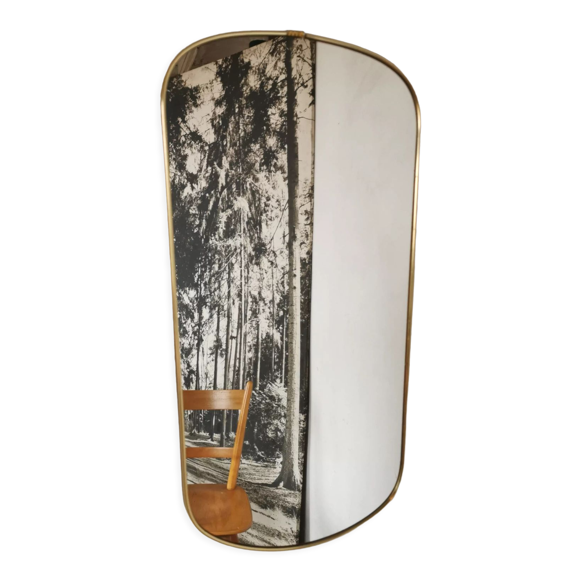 Miroir bord doré, forme libre vintage 1970