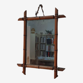 Miroir ancien bambou circa 1950 47x63cm